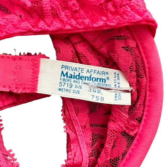 Maidenform Private Affair 34B Hot Pink Lace Underwire Bra Nylon/Spandex Adjustab - Picture 6 of 6